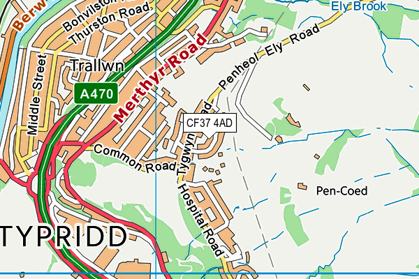 CF37 4AD map - OS VectorMap District (Ordnance Survey)