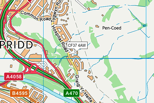 CF37 4AW map - OS VectorMap District (Ordnance Survey)