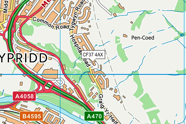 CF37 4AX map - OS VectorMap District (Ordnance Survey)