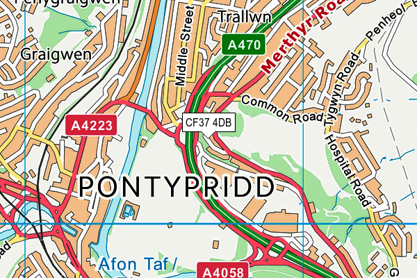 CF37 4DB map - OS VectorMap District (Ordnance Survey)