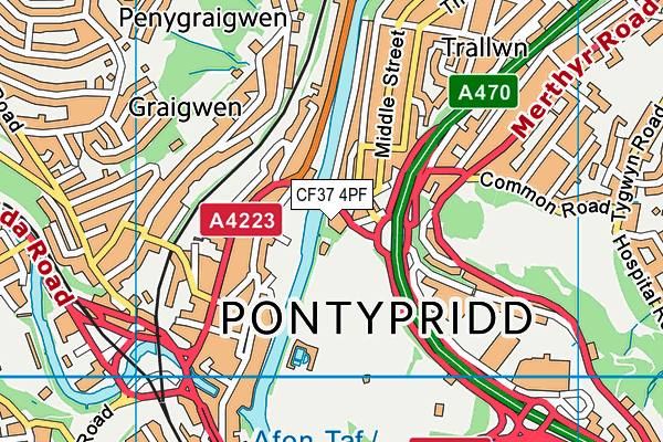 CF37 4PF map - OS VectorMap District (Ordnance Survey)