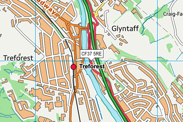 CF37 5RE map - OS VectorMap District (Ordnance Survey)