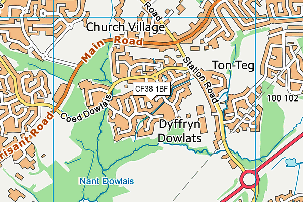 CF38 1BF map - OS VectorMap District (Ordnance Survey)