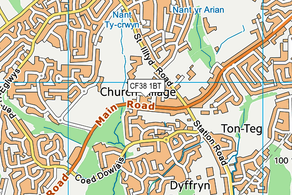 CF38 1BT map - OS VectorMap District (Ordnance Survey)