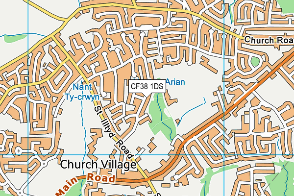 CF38 1DS map - OS VectorMap District (Ordnance Survey)