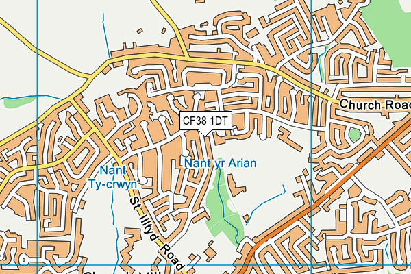 CF38 1DT map - OS VectorMap District (Ordnance Survey)