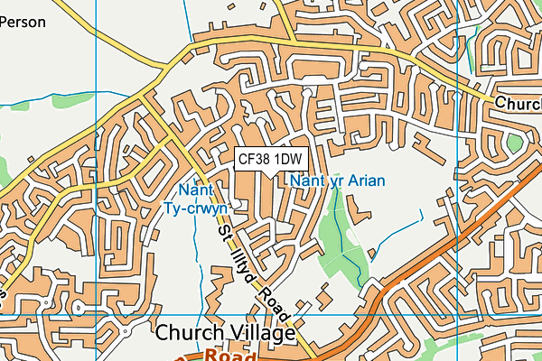CF38 1DW map - OS VectorMap District (Ordnance Survey)