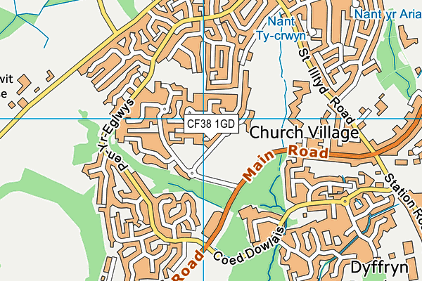 CF38 1GD map - OS VectorMap District (Ordnance Survey)