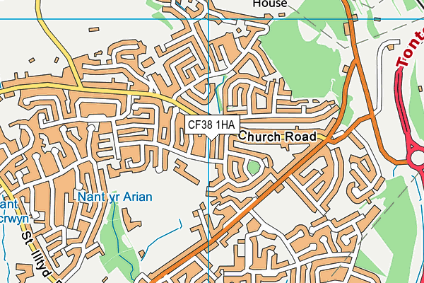 CF38 1HA map - OS VectorMap District (Ordnance Survey)