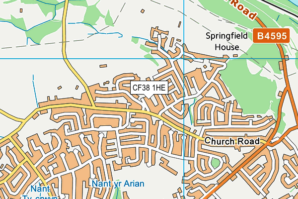 CF38 1HE map - OS VectorMap District (Ordnance Survey)