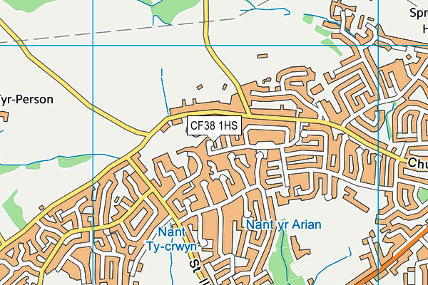 CF38 1HS map - OS VectorMap District (Ordnance Survey)