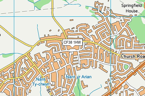 CF38 1HW map - OS VectorMap District (Ordnance Survey)