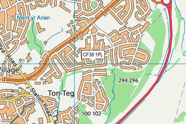 CF38 1PL map - OS VectorMap District (Ordnance Survey)