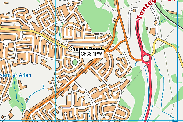 CF38 1PW map - OS VectorMap District (Ordnance Survey)