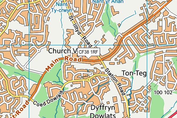 CF38 1RF map - OS VectorMap District (Ordnance Survey)