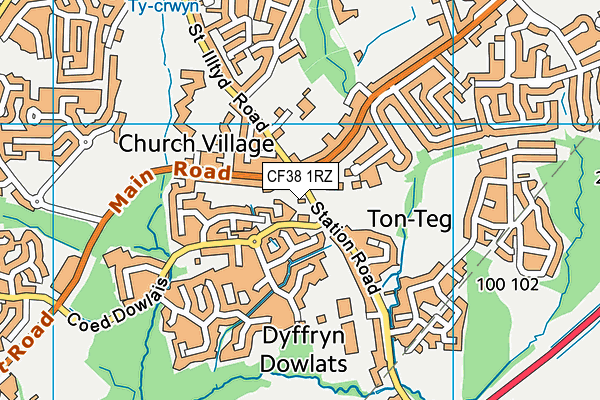 CF38 1RZ map - OS VectorMap District (Ordnance Survey)