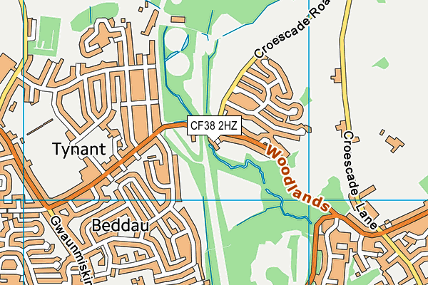 CF38 2HZ map - OS VectorMap District (Ordnance Survey)