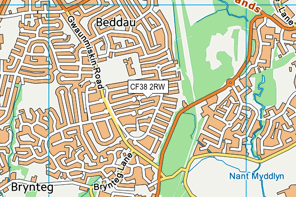 CF38 2RW map - OS VectorMap District (Ordnance Survey)