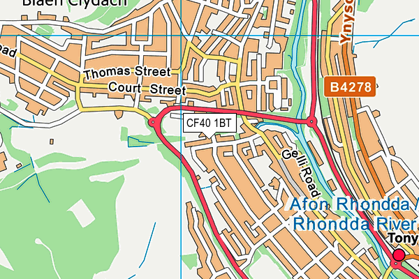 CF40 1BT map - OS VectorMap District (Ordnance Survey)