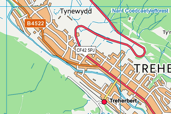 CF42 5PJ map - OS VectorMap District (Ordnance Survey)