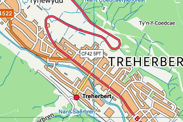 CF42 5PT map - OS VectorMap District (Ordnance Survey)