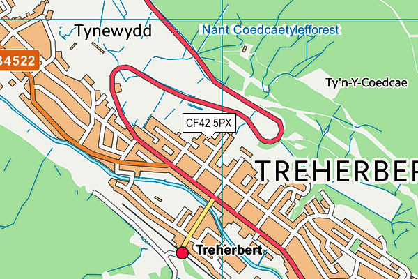 CF42 5PX map - OS VectorMap District (Ordnance Survey)
