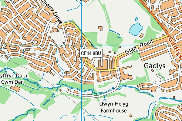 CF44 8BU map - OS VectorMap District (Ordnance Survey)