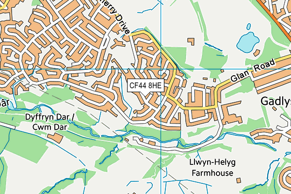 CF44 8HE map - OS VectorMap District (Ordnance Survey)