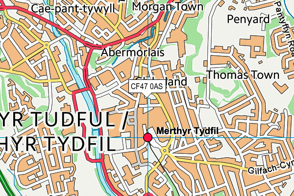 CF47 0AS map - OS VectorMap District (Ordnance Survey)