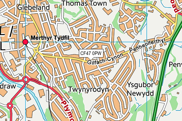 CF47 0PW map - OS VectorMap District (Ordnance Survey)