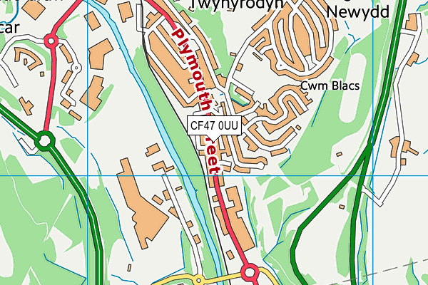 CF47 0UU map - OS VectorMap District (Ordnance Survey)