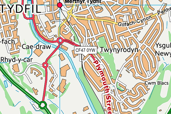 CF47 0YW map - OS VectorMap District (Ordnance Survey)