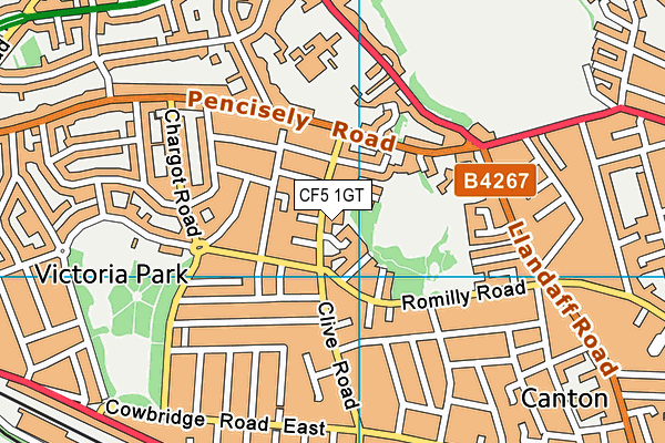 CF5 1GT map - OS VectorMap District (Ordnance Survey)