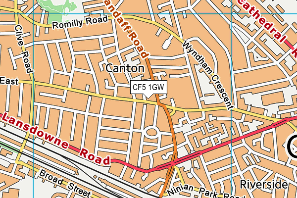 CF5 1GW map - OS VectorMap District (Ordnance Survey)