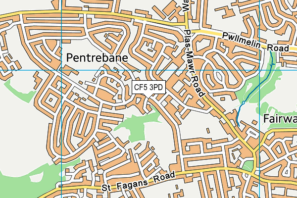 CF5 3PD map - OS VectorMap District (Ordnance Survey)