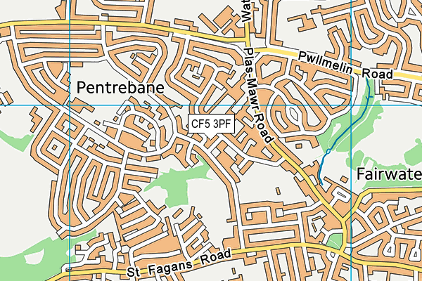 CF5 3PF map - OS VectorMap District (Ordnance Survey)