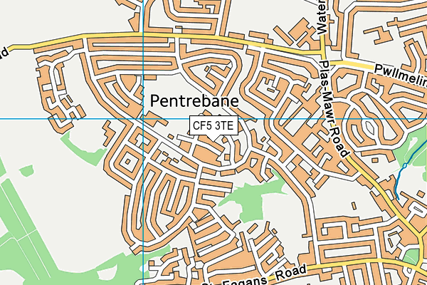 CF5 3TE map - OS VectorMap District (Ordnance Survey)