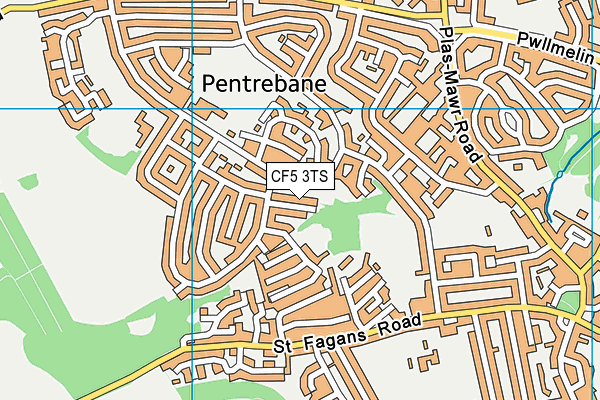 CF5 3TS map - OS VectorMap District (Ordnance Survey)