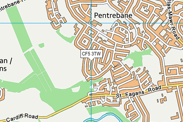 CF5 3TW map - OS VectorMap District (Ordnance Survey)