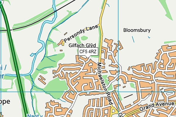 CF5 4RZ map - OS VectorMap District (Ordnance Survey)