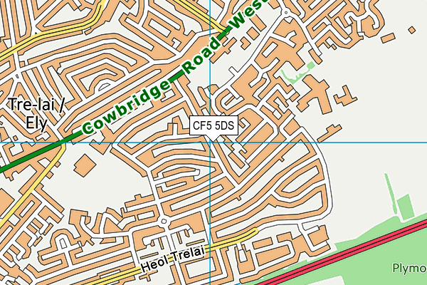 CF5 5DS map - OS VectorMap District (Ordnance Survey)