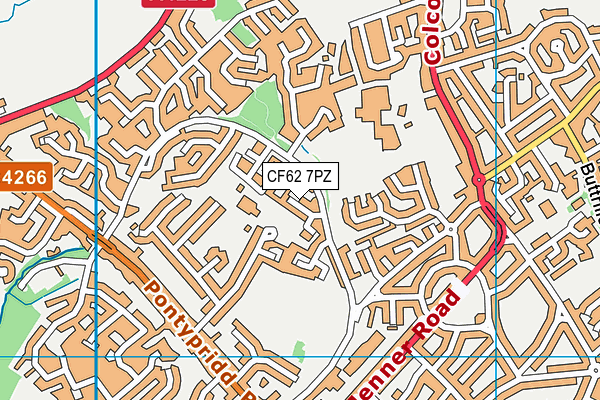 CF62 7PZ map - OS VectorMap District (Ordnance Survey)