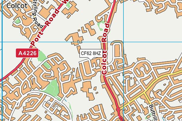 CF62 8HZ map - OS VectorMap District (Ordnance Survey)