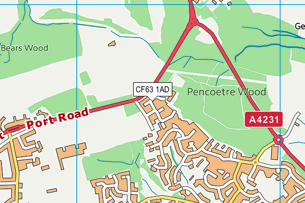 CF63 1AD map - OS VectorMap District (Ordnance Survey)