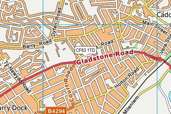 CF63 1TD map - OS VectorMap District (Ordnance Survey)