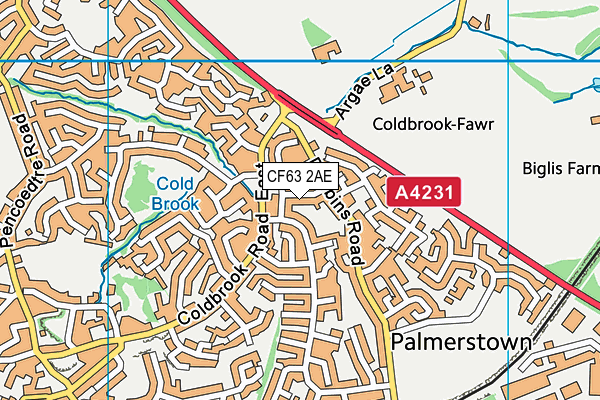 CF63 2AE map - OS VectorMap District (Ordnance Survey)