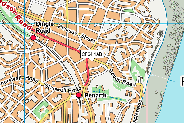 CF64 1AB map - OS VectorMap District (Ordnance Survey)