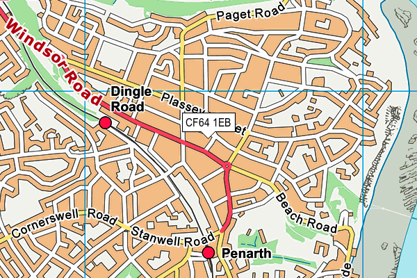 CF64 1EB map - OS VectorMap District (Ordnance Survey)