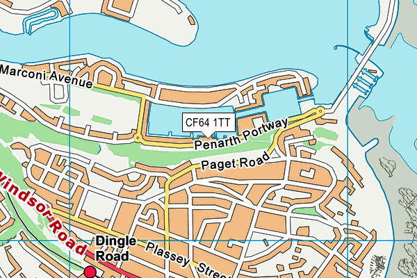 CF64 1TT map - OS VectorMap District (Ordnance Survey)