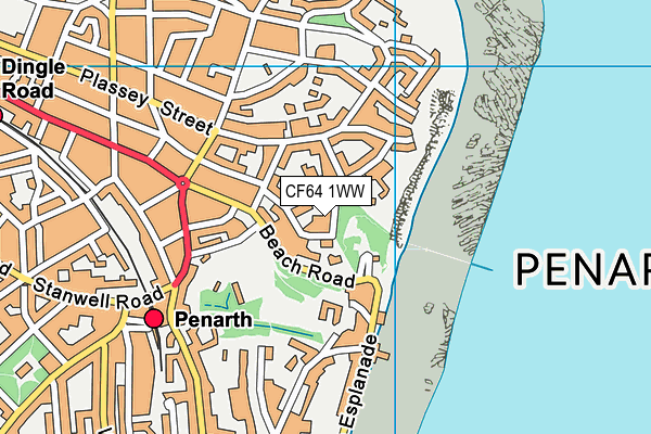 CF64 1WW map - OS VectorMap District (Ordnance Survey)